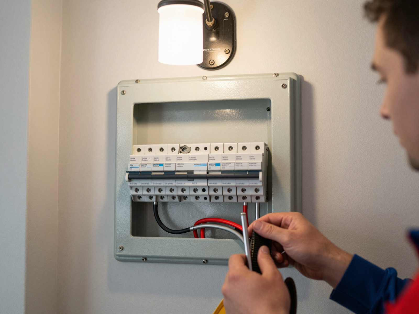 Completed electrical installation with new lighting fixture